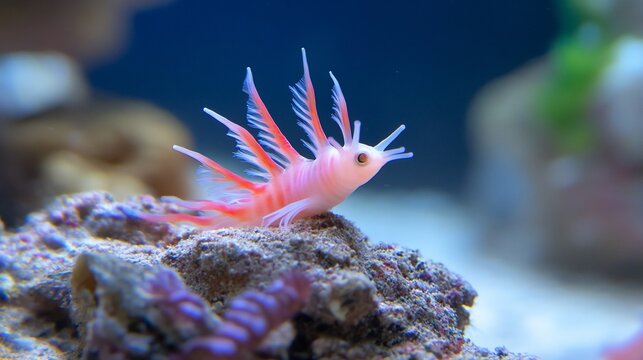 Elegant dragonet perches on coral reef