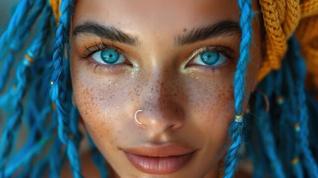 girl with blue dreadlocks portrait