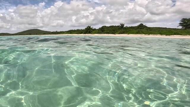 Crystal Clear Caribbean Water and Tropical Coastline in Vieques Puerto Rico &ndash; Scenic Beach Ocean View