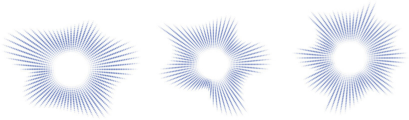 Abstract blue radial burst shapes with sharp dynamic lines. Minimal starburst effect elements with glowing motion style. Modern graphic symbols for energy, highlight, and creative design. 