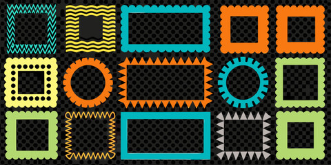 Collection of colorful patterned frames arranged in a grid layout