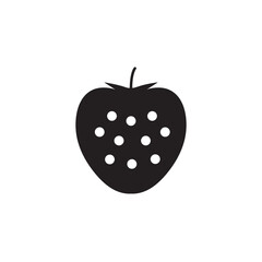 Fototapeta premium Minimalist black strawberry icon isolated on white background. Simple flat design silhouette with seeds and leaves, perfect for berry branding, organic food logos, and healthy concepts. 