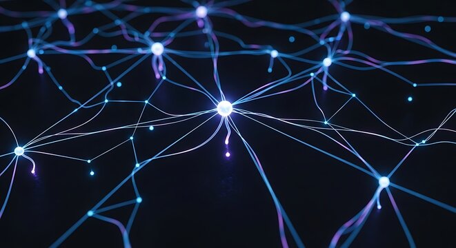 Glowing neural network connections on dark background