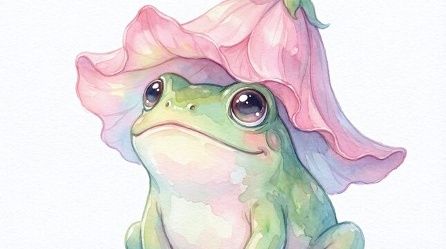 Adorable frog resting under a flower