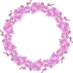 Soft Pink Lavender Floral Wreath Pastel Circle Frame Vector