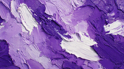 Abstract oil painting background with expressive brush strokes in deep purple and white, rich artistic texture