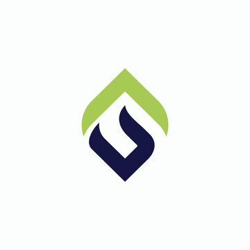 Abstract logo design featuring a green and blue flame shape.