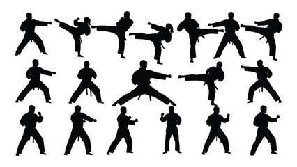 Black silhouettes of people performing various karate moves © SILHUETTECHEMBER