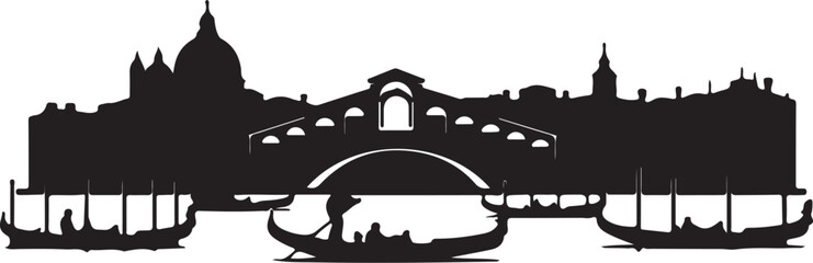 Venice skyline with gondolas and rialto bridge silhouette travel destination © AB Basir