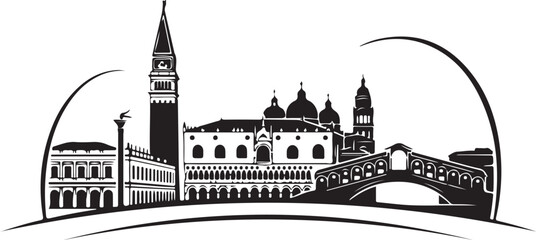 Venice skyline with gondolas and rialto bridge silhouette travel destination © AB Basir