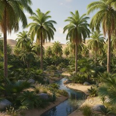 Palm Oasis Coconut palms provide shade while smaller palms fill