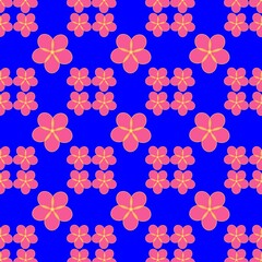 Pink Flower Seamless Pattern on Blue Background Decorative Floral Illustration