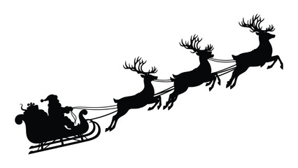 Santa claus rides through the night sky in his sleigh pulled by reindeer © SILHUETTECHEMBER
