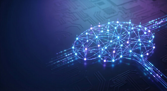 Abstract neural network brain on dark technology background