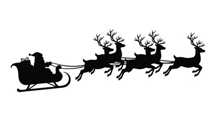 Santa claus rides through the sky in his sleigh pulled by reindeer © SILHUETTECHEMBER