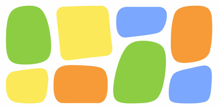 Abstract arrangement of colorful rounded rectangles and organic shapes