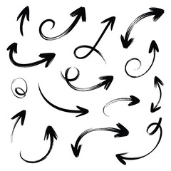 Fototapeta premium Assortment of black hand drawn arrows and curved lines, indicating direction, movement, flow, and choice on transparent checkered background for design.