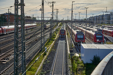Obraz premium Modern train station in Frankfurt, Germany with efficient electric rail