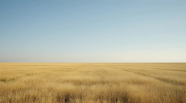 Expansive golden field under a clear, pale blue sky