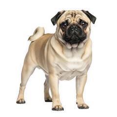 Obraz premium A brown pug dog standing on all fours isolated on transparent background