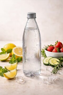 Detox Lemon Water in Glass Bottle with Fresh Citrus and Mint