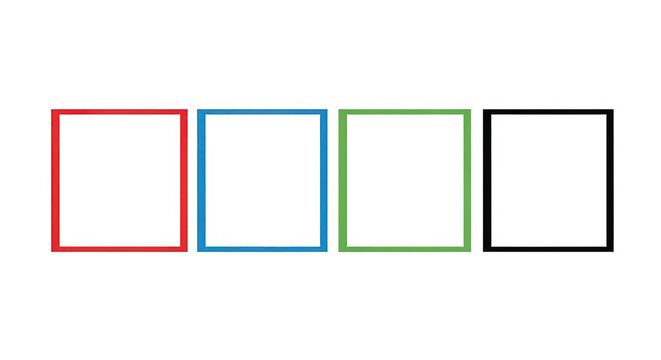 Four squares outlined in different colors isolated on transparent background