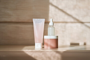 Skincare product packaging with dropper bottle and tube