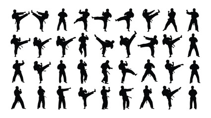 Various silhouettes of people practicing karate © SILHUETTECHEMBER