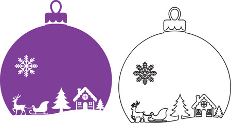 Christmas ornaments with santa sleigh and reindeer silhouette on transparent background © Md. Habibur