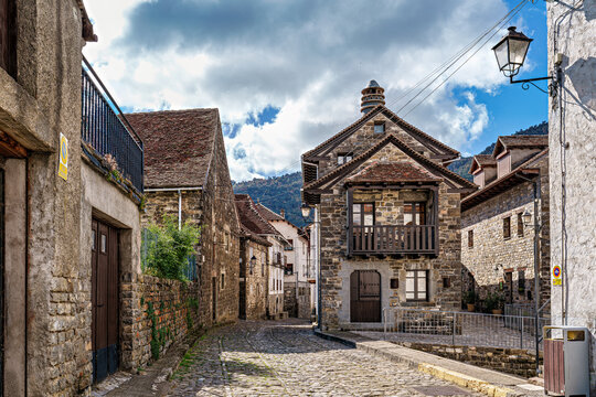 Old town of the beautiful village Anso, Pyrenees region, Huesca, Aragon, Spain.