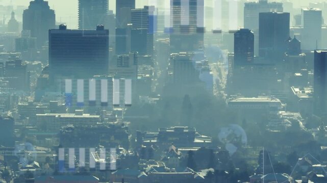 High-rise towers sitting in hazy sunlight while reflecting translucent bars from rooftop glass