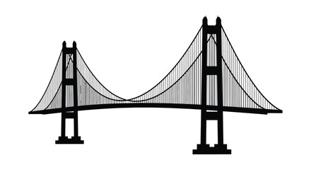 Obraz premium A stark black and white illustration depicts a suspension bridge with towering vertical supports and intricate cable networks high quality professional