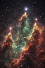 Fototapeta premium Vast deep space nebula with glowing clouds and bright stars, cosmic vista, interstellar beauty