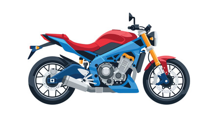 Fototapeta premium Vibrant motorcycle in red and blue colors on white background