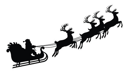 Santa claus riding in his sleigh pulled by reindeer © SILHUETTECHEMBER