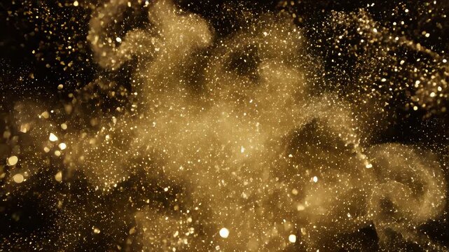 Gold Particle Trail Abstract Glitter Explosion on Black Background Video.