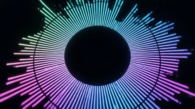 abstract music sound wave audio waveform black background. Line digital voice technology. radial circular equalizer animation. recording playback of sound, voice, music. Audio waveform flowing