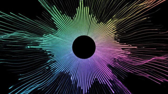 abstract music sound wave audio waveform black background. Line digital voice technology. radial circular equalizer animation. recording playback of sound, voice, music. Audio waveform flowing