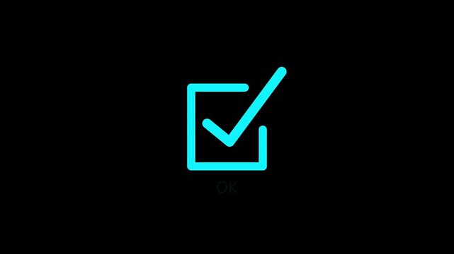 Checked box icon animation on black background showing a successful business choice or a completed task. Check mark icon, 4k animation video