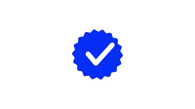 Blue verified social media badge icon with clean animation motion. A checkmark symbol for authenticated profiles and user trust on digital platforms, 4k animation video