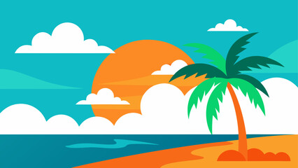 Fototapeta premium Illustration of a beach with palm tree
