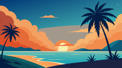 Fototapeta premium Tropical beach scene with palm trees art