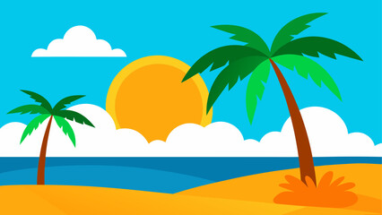 Obraz premium Tropical beach scene with palm trees sun