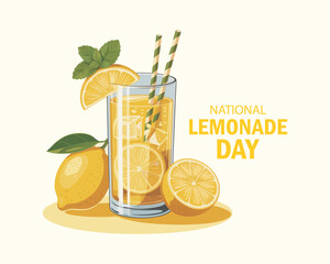 National Lemonade Day vector. Glass of lemonade with lemons and mint leaf icon. Glass with fresh ice summer drink vector. Lemonade Day Poster,. Important day © MD ABDUL MATIN