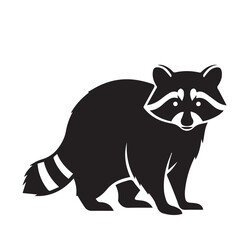 Obraz premium Raccoon Silhouette – Black and White Vector IllustrationRaccoon Vector Silhouettes Collection – Wild Animal Black White ClipartRaccoon Silhouette Pack – Isolated Wildlife Vector Illustration