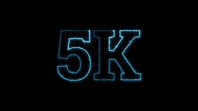 Abstract blue neon glowing 5K text animation with electric energy effect on black background