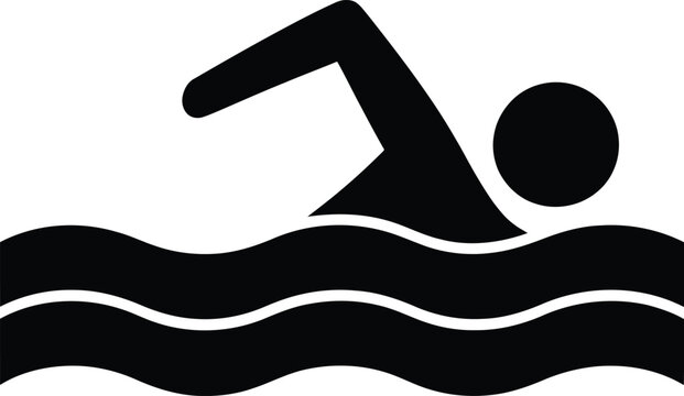 Black swimming icon vector, swimmer silhouette isolated on White Background