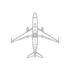 Top View Commercial Airplane Line Art | Airliner Blueprint Drawing | Aircraft Outline Vector