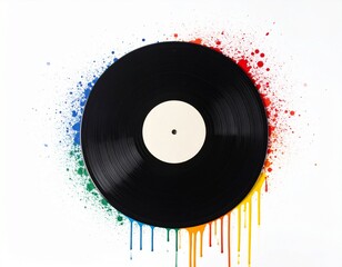Vintage vinyl record with colorful paint 