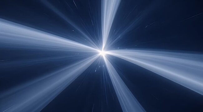 A bright, intense light emanates from the center, casting thin, luminous blue rays outwards into the darkness